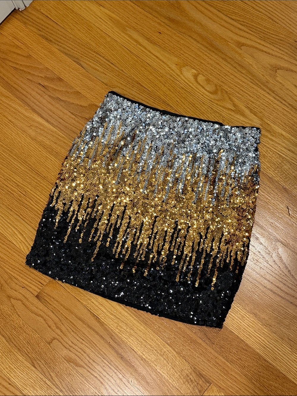 Sequined Ombre Mini Skirt - Black, Gold & Silver